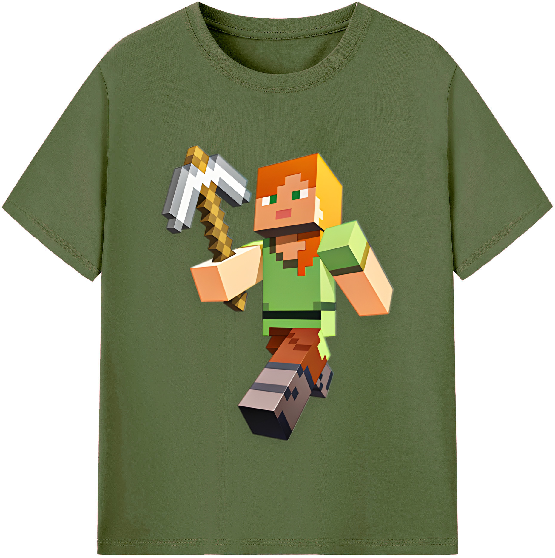 （画像用） マインクラフト ブロックの世界 Minecraft MC Block world 綿100％半袖Tシャツ（フロントプリント）